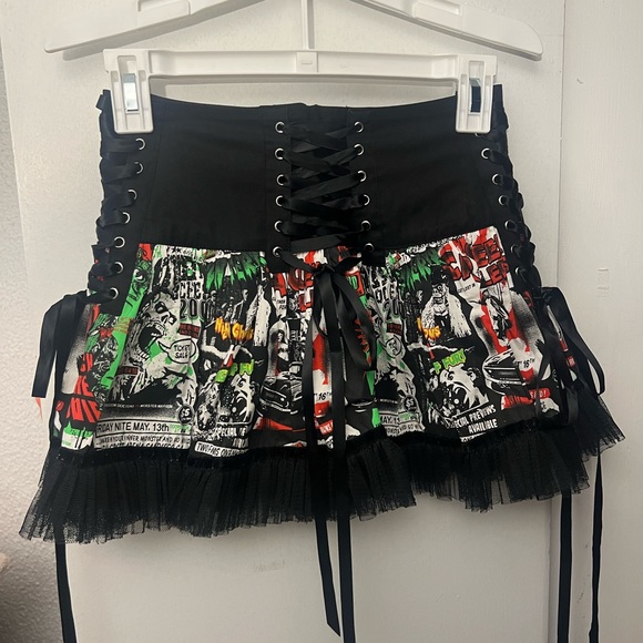 Hell Bunny Dresses & Skirts - Hell Bunny Black Lace-Up Corset Mini Skirt with Graphic Print